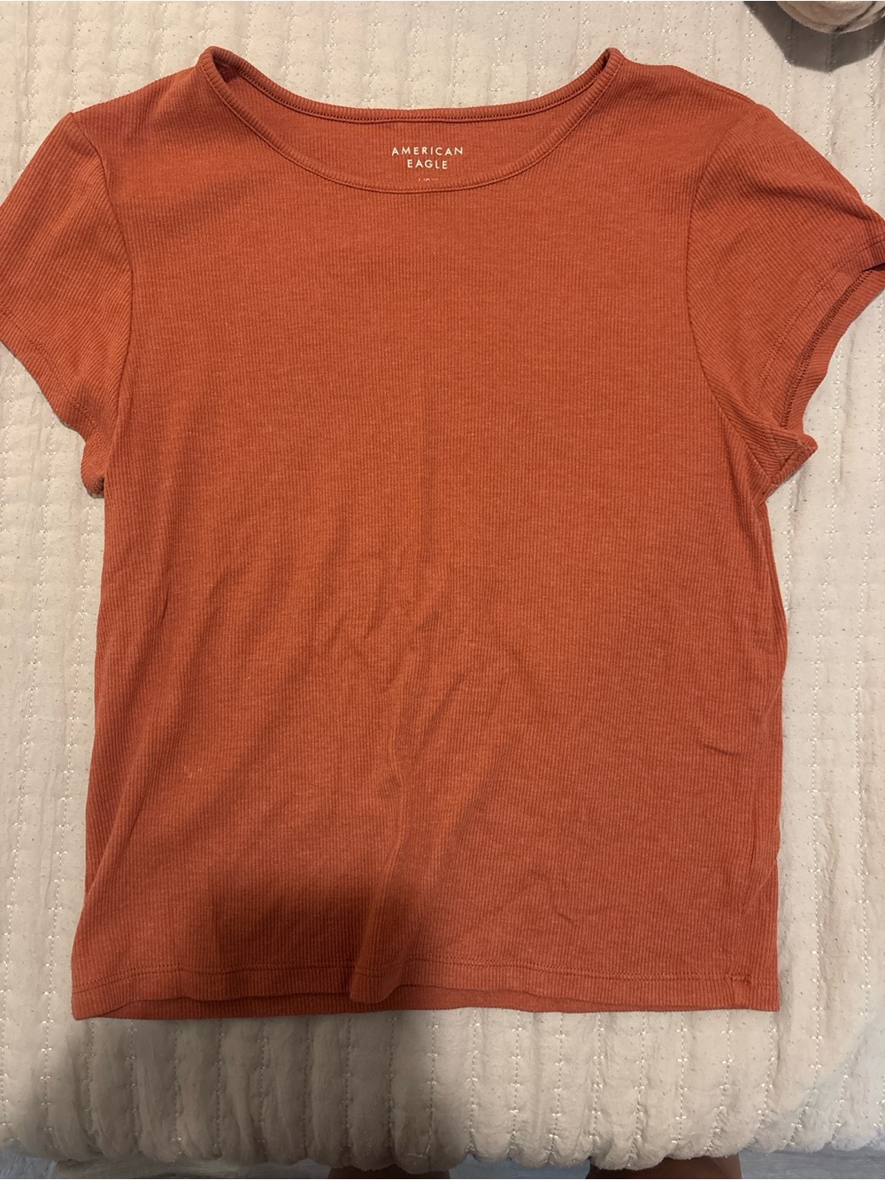 American Eagle Outfitters Women's Short Sleeve Ribbed Tee - Rust Orange